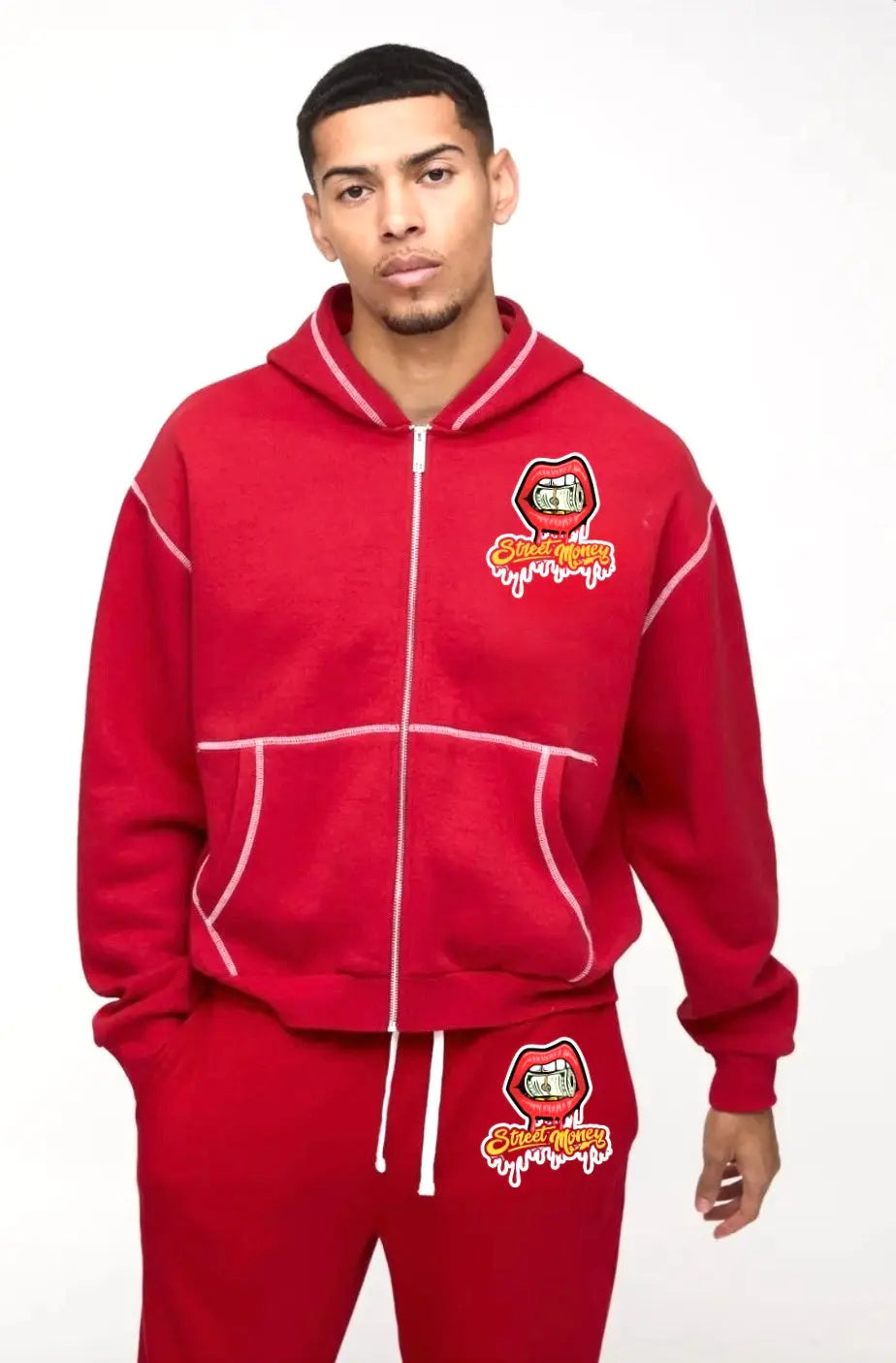 Oversized StreetMoney Moto Zip Through Hoodie streetmoneyclothing