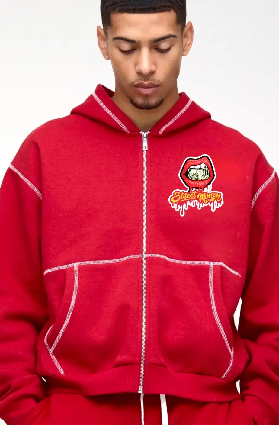 Oversized StreetMoney Moto Zip Through Hoodie streetmoneyclothing