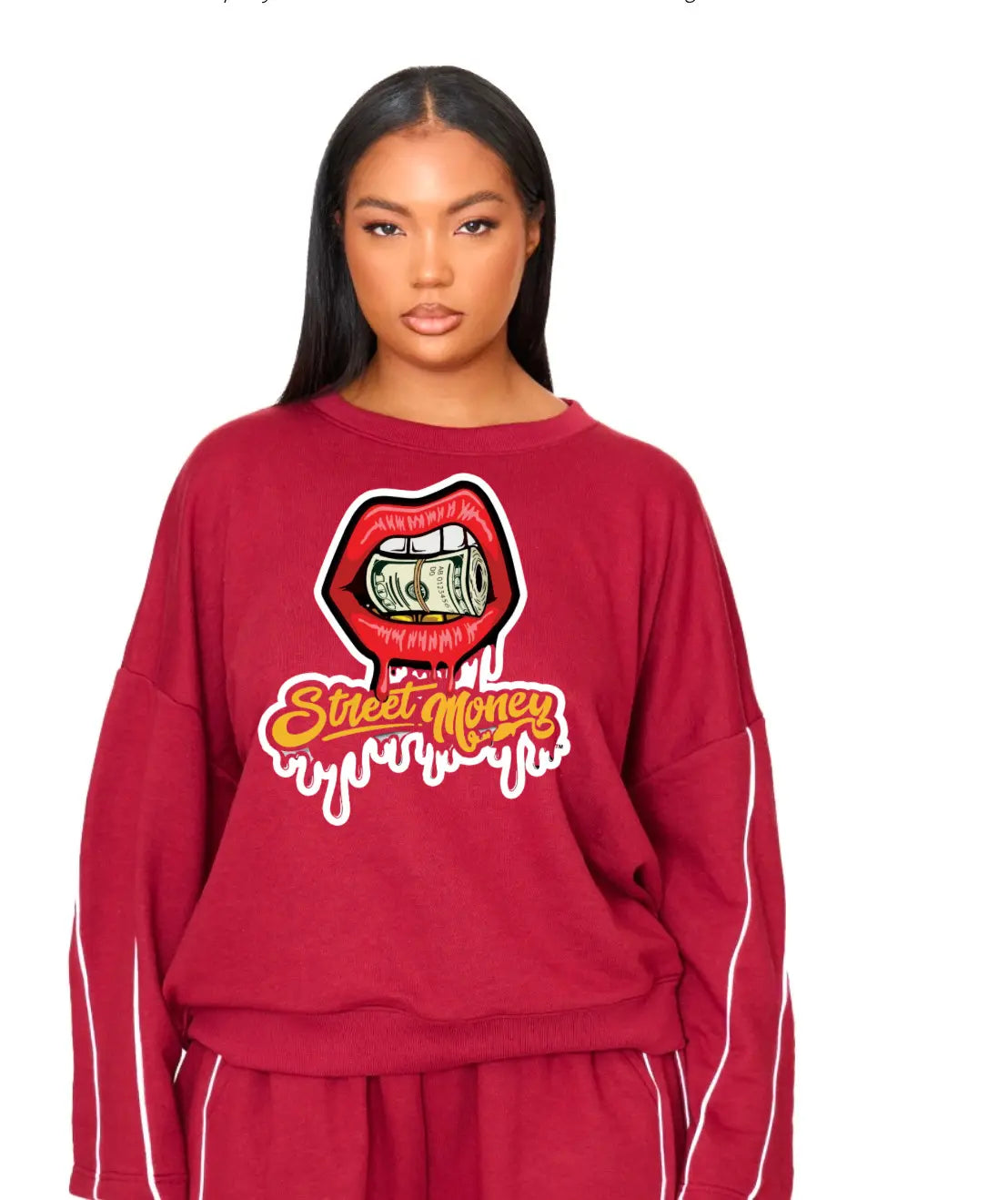 StreetmoneyClothing Plus Dark RED Contrast Piping Detail Sweatshirt - streetmoneyclothing