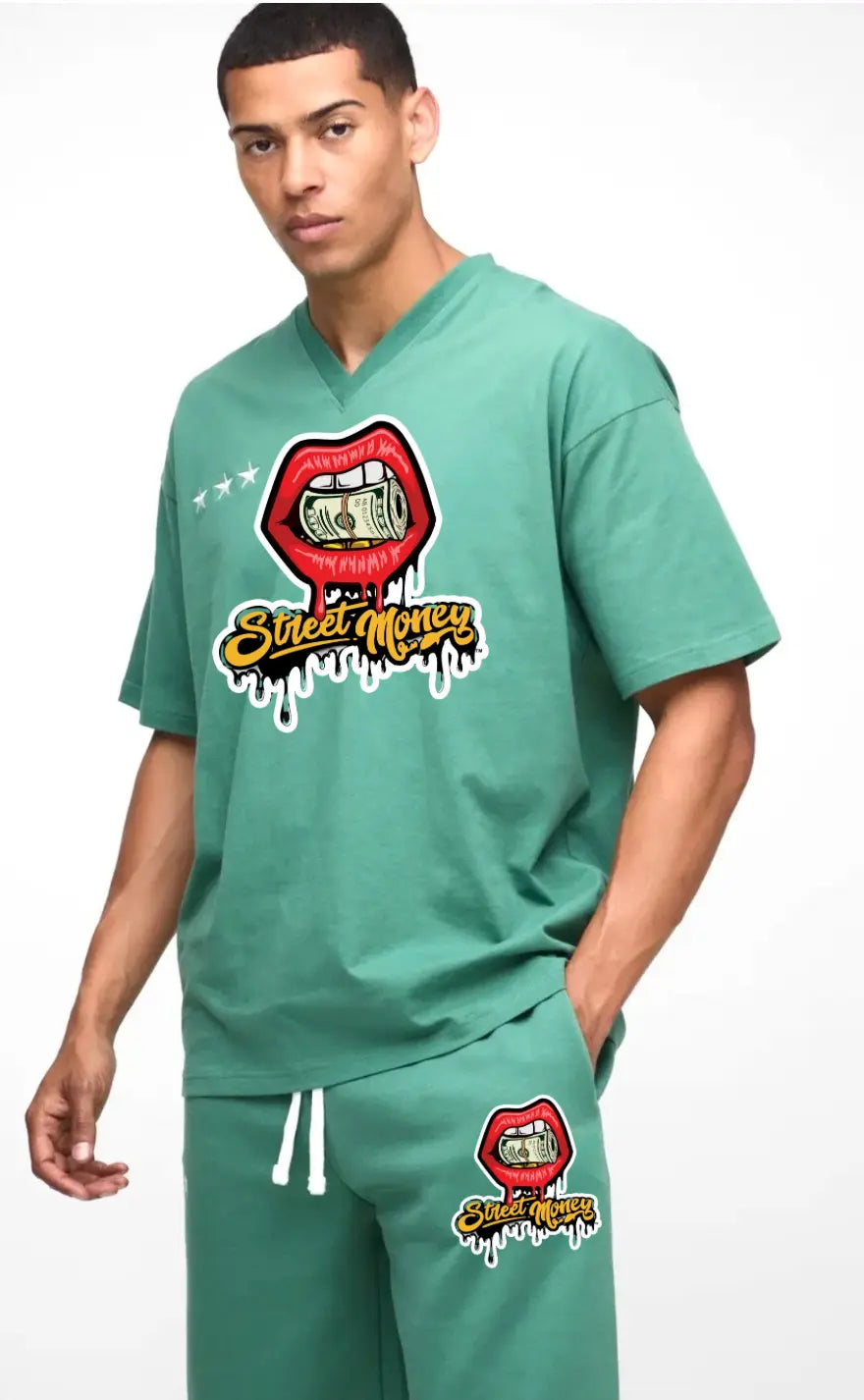 StreetMoney  Ofcl Varsity V Neck T-Shirt & Short Set streetmoneyclothing